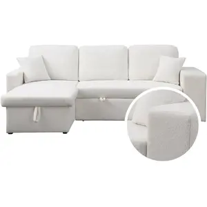 Habitat et Jardin Canapé d'angle bouclettes convertible/reversible "Axel" - 3 Places - Blanc 64 x 58 x 70 cm, Blanc. pas cher
