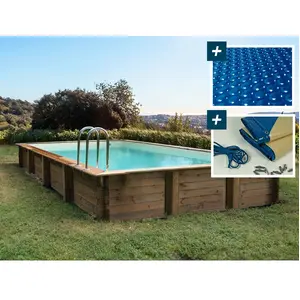 Comparateur de prix : Piscine bois en kit rectangle "Sunrise " - 8.20 x 5.20 x 1.44 m + Bâch...