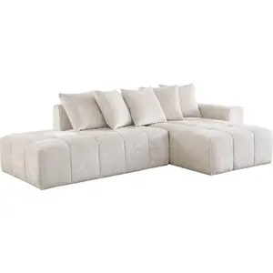 Palozi Sofa Canapé d'angle en tissu chenille "Haussmann" 3 places - Beige pas cher
