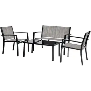 Salon de jardin bas "Lino" - 4 places  - Gris