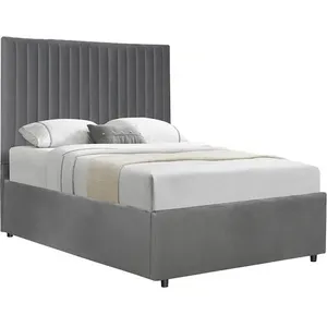 Comparateur de prix : Habitat et Jardin Lit avec coffre Mia - 140 x 190 cm - Gris - Coffre de rangement intégré - Tête de lit rembourrée