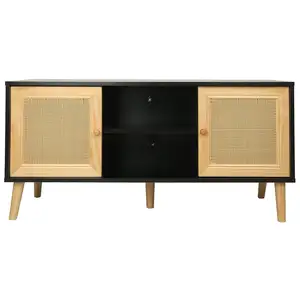 Comparateur de prix : Meuble TV scandinave en cannage "Iguane" - 120 x 30 x 56.5 cm - Noir