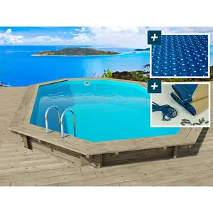 Comparateur de prix : Piscine bois " Miami 130 " - 4.86 x 3.36 x 1.30 m + Bâche à bulles 180...