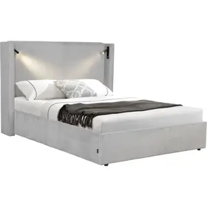 Comparateur de prix : Palozi Home Lit double en velours côtelé avec coffre et lampe intégré "Cortina" - 140 x 190 cm - Gris