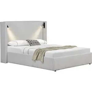 Comparateur de prix : Palozi Home Lit double en velours côtelé avec coffre et lampe intégré "Cortina" - 160 x 200 cm - Beige
