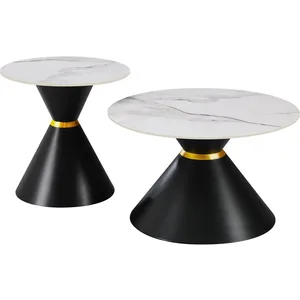 Comparateur de prix : Lot de 2 tables basses gigognes en céramique "Lune" - 70 x 70 x 42 cm ...