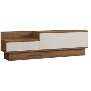 Meuble TV en bois "Barko" - 160 x 35 x 35 cm - Pin atlantiqueBlanc pas cher