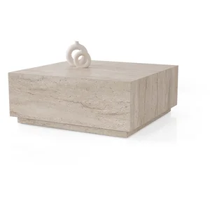 Table basse en bois "Lizbon" - 90 x 90 x 35 cm - Travertin pas cher