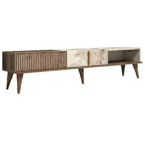 Meuble TV en bois "Milan" - 180 x 35 x 40 cm - NoyerBlanc pas cher