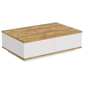 Table basse en bois "FR14" - 90 x 60 x 28 cm - Pin atlantique Blanc pas cher