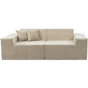 Canapé droit en tissu texturé "Lusso" - 3 places - Beige pas cher