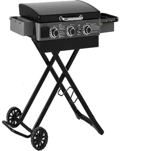 Plancha à gaz avec chariot pliable et portable "Firo" - 7,5 kw - Noir pas cher