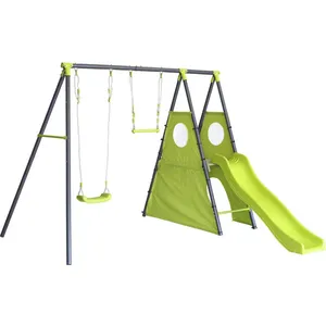 Comparateur de prix : Portique de jeu en métal avec toboggan "Kylian" - 4 agrès - Vert