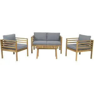 Comparateur de prix : Salon de Jardin en Bois avec Coussins Inclus Beckham - 4 Places - Gris