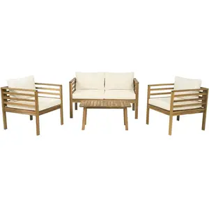 Comparateur de prix : Salon de jardin en bois avec coussins inclus "Beckham" - 4 places - Be...