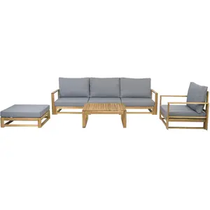 Salon de jardin en bois avec coussins inclus "Bellingham" - 5 places -... pas cher