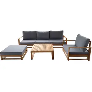 Comparateur de prix : Salon de jardin en bois avec coussins inclus "Bellingham" - 5 places -...