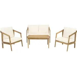 Comparateur de prix : Salon de jardin en bois avec coussins inclus "Presley" - 4 places - Be...