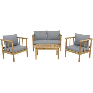 Comparateur de prix : Salon de Jardin en Bois avec Coussins Inclus Milano - 4 Places - Gris