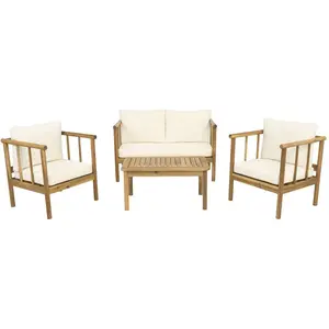 Comparateur de prix : Salon de jardin en bois avec coussins inclus Milano - 4 places - Beige