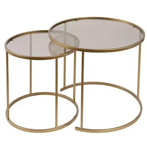 Lot de 2 tables basses en métal "Aurum" - 80 x 80 x 43 cm - Or Bronze pas cher