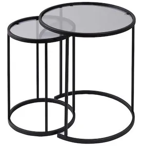 Lot de 2 tables basses en métal "Aurum" - 60 x 60 x 43 cm - Noir Gris pas cher
