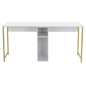 Bureau en bois "Twin Study Desk" - 240 x 60 x 74 cm - Or blanc