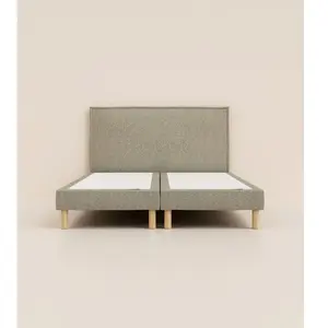 Lit tapissier 200x200 cm - Gris - Bibloc - Avec tête de lit - Bois re...Vendu partediber
