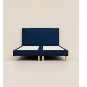 Lit tapissier 200x200 cm - Bleu - Bibloc - Avec tête de lit - Bois re...Vendu partediber