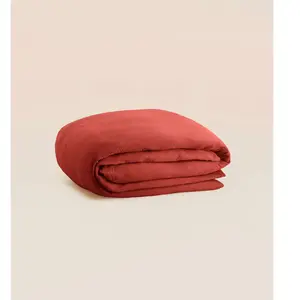 Tediber Housse de couette 200x200 cm - Gaze de coton - Orange - Douce et gaufr... pas cher