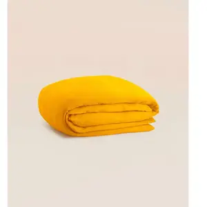 Tediber Housse de couette 280x240 cm - Gaze de coton - Jaune - Douce et gaufré... pas cher