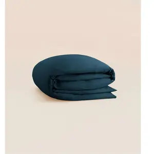 Tediber Housse de couette 220x240 cm - Satin de coton - Bleu - Douce, légère ... pas cher