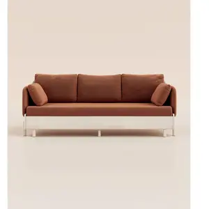 Canapé-lit 2 places - Tissu Terracotta - Avec matelas mémoire de forme - Tediber pas cher