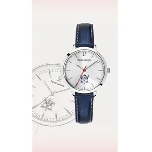 Pierre Lannier Montre Homme Élysée Cadran Argenté Bracelet Cuir Bleu pas cher