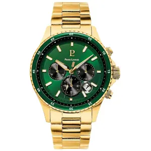 PIERRE LANNIER Montre Homme CRONOS Cadran Vert Bracelet Acier Doré pas cher
