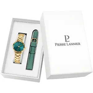 PIERRE LANNIER Coffret Femme MULTIPLES Cadran Vert Bracelet Cuir Vert pas cher