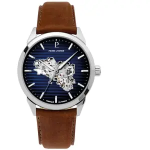Montre Pierre Lannier Montre Homme MONARCK Bleu Cuir Brun pas cher