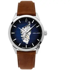 Montre Pierre Lannier Montre Homme MONARCK Bleu Cuir Brun pas cher