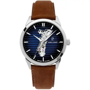 Montre Pierre Lannier Montre Homme MONARCK Bleu Cuir Brun pas cher