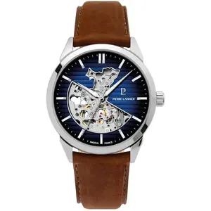 Montre Pierre Lannier Montre Homme MONARCK Bleu Cuir Brun pas cher