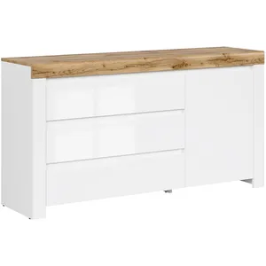 Petits meubles Buffet 3 tiroirs 1 porte stratifiés blanc et bois pas cher