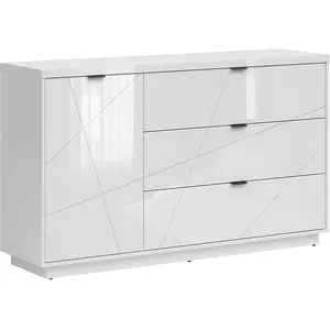 Petits meubles Buffet 3 tiroirs 1 porte stratifiés blanc pas cher