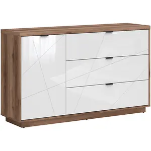 Petits meubles Buffet 3 tiroirs 1 porte stratifiés blanc et bois pas cher