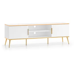 Meuble TV 2 portes 160 cm Zora Blanc et Doré pas cher