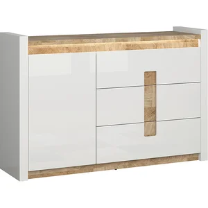 Petits meubles Buffet 1 porte 3 tiroirs avec LED stratifiés blanc et bois pas cher