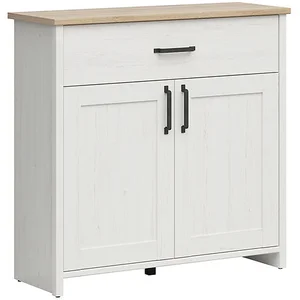 Petits meubles Buffet 2 portes 1 tiroir stratifiés blanc et bois pas cher