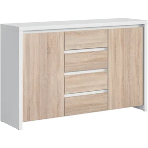 Petits meubles Buffet 2 portes 4 tiroirs stratifiés beige et blanc pas cher