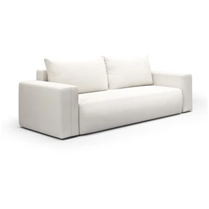 Petits meubles Canapé convertible 3 places coffre bois de pin blanc cassé pas cher