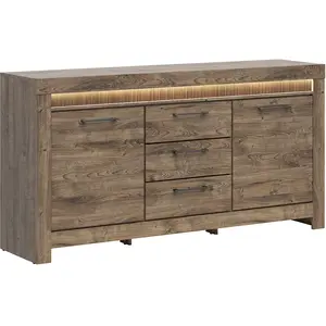 Petits meubles Buffet 2 portes 3 tiroirs LED inclus stratifiés beige pas cher