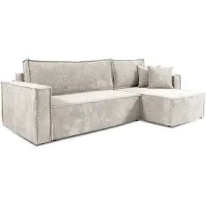 Petits meubles Canapé d'angle réversible convertible 3 places bois de pin blanc cassé pas cher